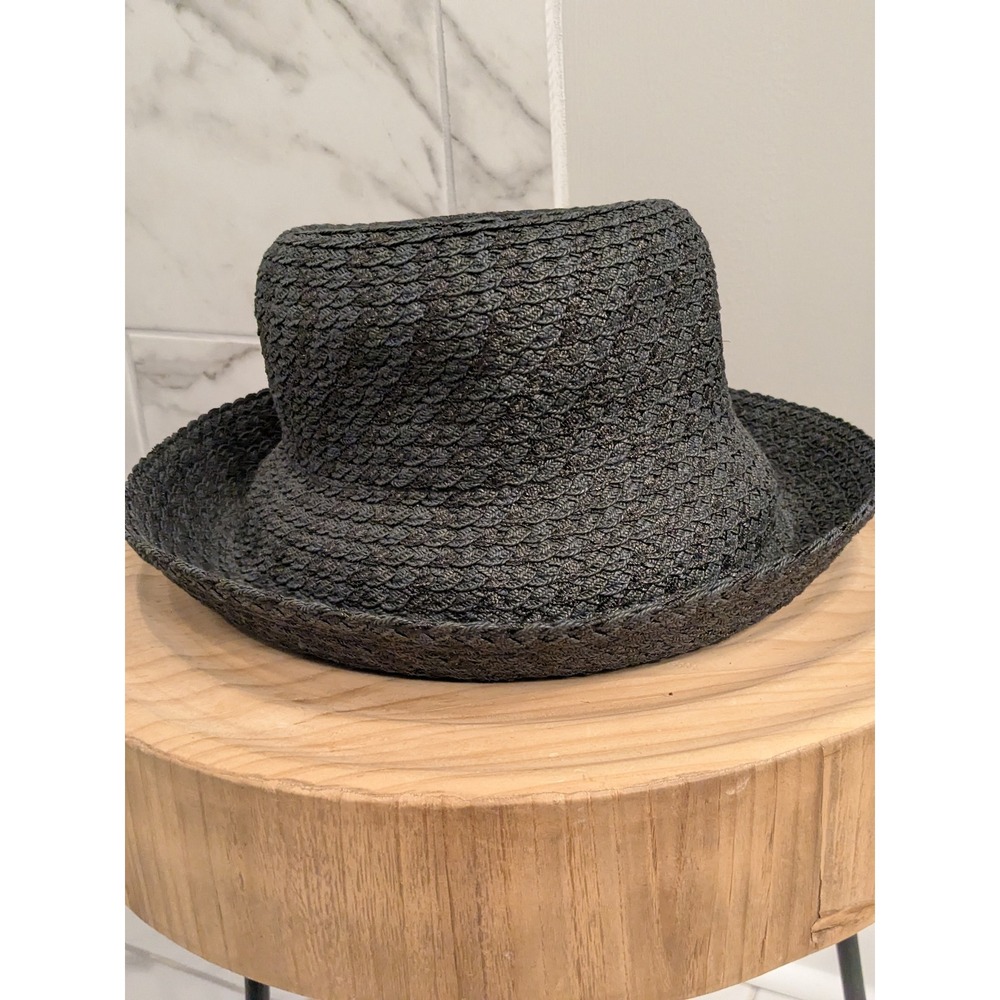 Eric Javits New York Black Packable‎ Woven Straw Bucket Sun Hat - Picture 2 of 5